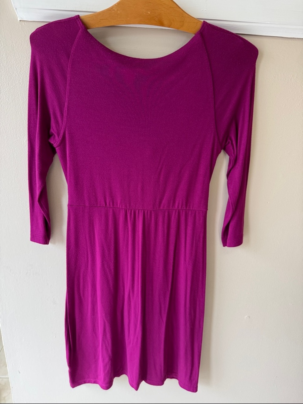 Bundle Of Three-Wrap & Fit Knit Dresses - Fuchsia, Purple, Patterned Black - Picture 4 of 11